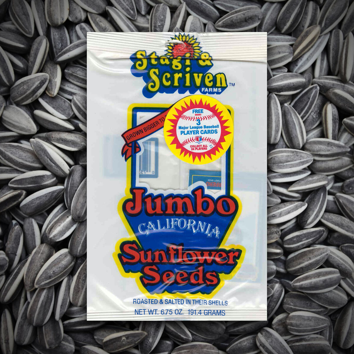 A vintage Jumbo California Sunflower Seeds bag
